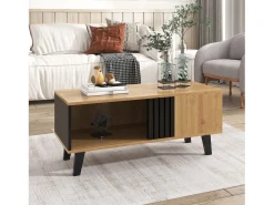 Mesa de centro preta natural e clara com funções de arrumação versáteis, 100x60x45cm