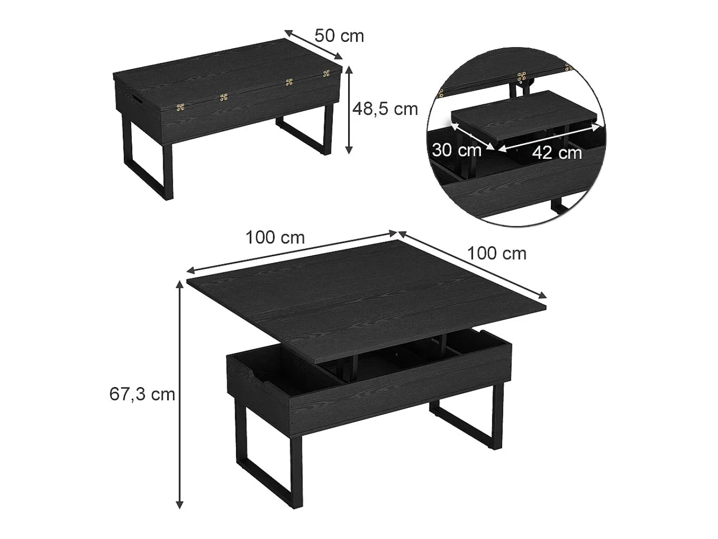 Mesa de centro preto 100x50x48.5 lifty