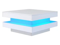 Mesa de centro quadrada - 70 x 70 x 36 cm - com LEDs de 16 cores - aglomerado - branco