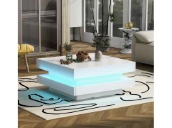 Mesa de centro quadrada - 70 x 70 x 36 cm - com LEDs de 16 cores - aglomerado - branco