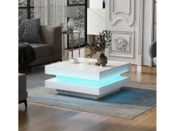 Mesa de centro quadrada - 70 x 70 x 36 cm - com LEDs de 16 cores - aglomerado - branco