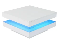 Mesa de centro quadrada - 70 x 70 x 36 cm - com LEDs de 16 cores - aglomerado - branco