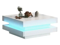 Mesa de centro quadrada - 70 x 70 x 36 cm - com LEDs de 16 cores - aglomerado - branco