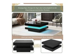 Mesa de centro quadrada - 70 x 70 x 36 cm - com LEDs de 16 cores - aglomerado - preto