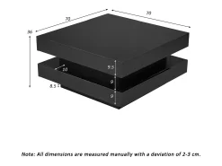 Mesa de centro quadrada - 70 x 70 x 36 cm - com LEDs de 16 cores - aglomerado - preto