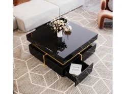 Mesa de centro quadrada alto brilho com 2 gavetas - Aglomerado - Cor preta