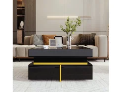 Mesa de centro quadrada alto brilho com 2 gavetas - Aglomerado - Cor preta