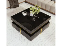Mesa de centro quadrada alto brilho com 2 gavetas - Aglomerado - Cor preta