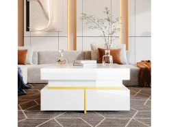Mesa de centro quadrada alto brilho com 2 gavetas - Aglomerado - Cor branca