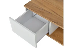 Mesa de centro quadrada branca e nogueira com 3 gavetas, acabamento em madeira 70 x 70 x 31,5 cm