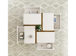 Mesa de centro quadrada com 4 gavetas - 78 x 78 x 34,8 cm - Aglomerado - Branco brilhante