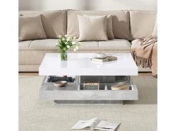 Mesa de centro quadrada com 4 compartimentos e tampo giratório - 70 x 70 x 36 cm - Aglomerado - Branco