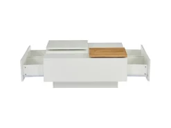 Mesa de centro quadrada com 4 gavetas - Tampo deslizante pequeno - Acabamento brilhante - Branco