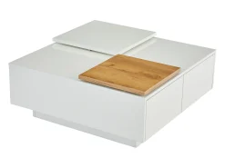 Mesa de centro quadrada com 4 gavetas - Tampo deslizante pequeno - Acabamento brilhante - Branco