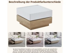 Mesa de centro quadrada com tampo giratório 360° - 60 x 60 x 38 cm - Aglomerado - Branco + Nogueira natural