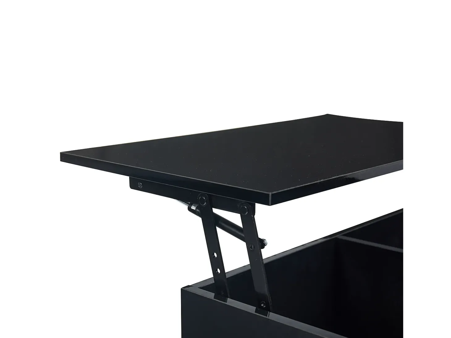 Mesa de centro quadrada com tampo elevatório, 1 gaveta e compartimentos ocultos, LED incluído, preta