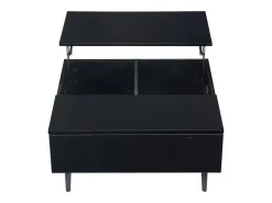 Mesa de centro quadrada com tampo elevatório, 1 gaveta e compartimentos ocultos, LED incluído, preta
