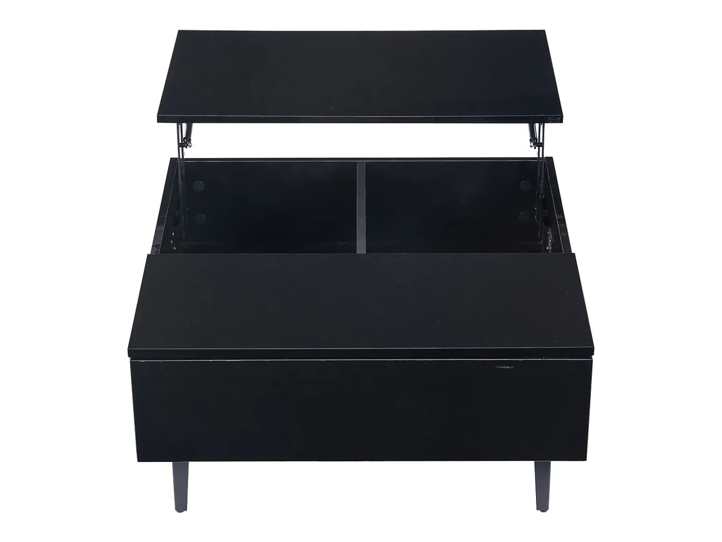 Mesa de centro quadrada com tampo elevatório, 1 gaveta e compartimentos ocultos, LED incluído, preta