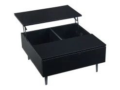 Mesa de centro quadrada com tampo elevatório, 1 gaveta e compartimentos ocultos, LED incluído, preta