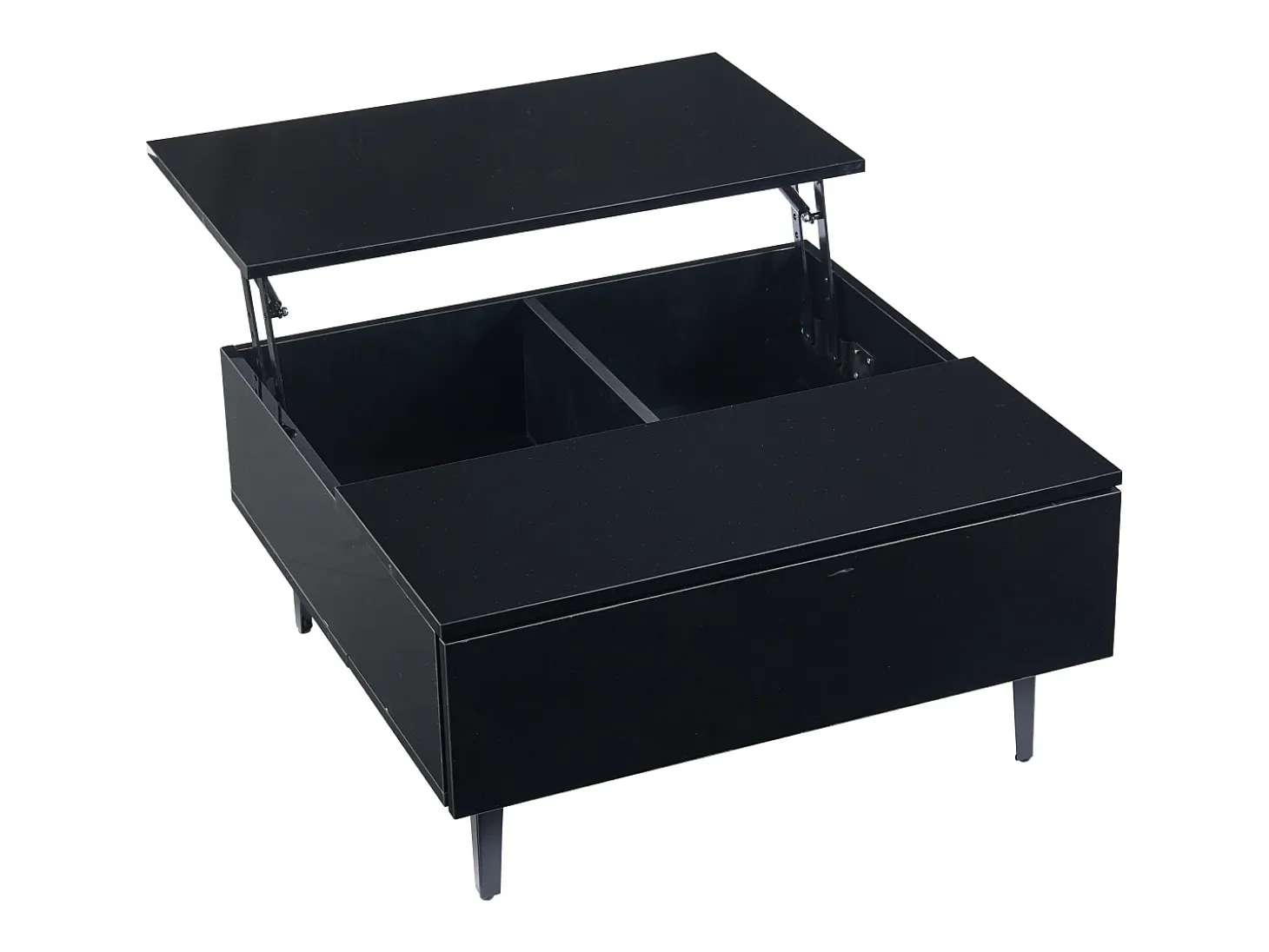 Mesa de centro quadrada com tampo elevatório, 1 gaveta e compartimentos ocultos, LED incluído, preta