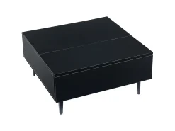 Mesa de centro quadrada com tampo elevatório, 1 gaveta e compartimentos ocultos, LED incluído, preta