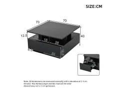 Mesa de centro quadrada com 4 gavetas e iluminação LED - Acabamento em preto brilhante