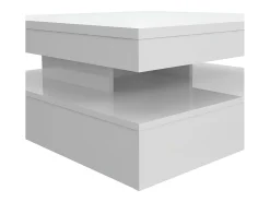 Mesa de centro quadrada com tampo giratório branco brilhante para uma sala de estar moderna e prática
