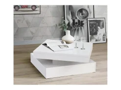 Mesa de centro quadrada com tampo giratório branco brilhante para uma sala de estar moderna e prática