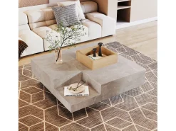 Mesa de centro quadrada com caixa de armazenamento removível - padrão mármore - cor cinza