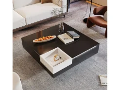 Mesa de centro quadrada com caixa de armazenamento - 72 x 72 x 30 cm - LEDs - Aglomerado - Preto + branco