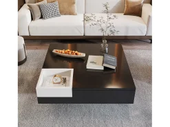 Mesa de centro quadrada com caixa de armazenamento - 72 x 72 x 30 cm - LEDs - Aglomerado - Preto + branco