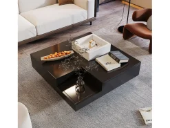 Mesa de centro quadrada com caixa de armazenamento - 72 x 72 x 30 cm - LEDs - Aglomerado - Preto + branco