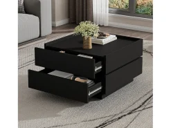 Mesa de centro quadrada giratória com 2 gavetas, preta