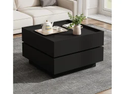 Mesa de centro quadrada giratória com 2 gavetas, preta