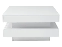 Mesa de centro quadrada iluminada 70x70 cm, iluminação LED Bluetooth, design futurista, lacada a branco