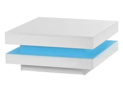 Mesa de centro quadrada iluminada 70x70 cm, iluminação LED Bluetooth, design futurista, lacada a branco