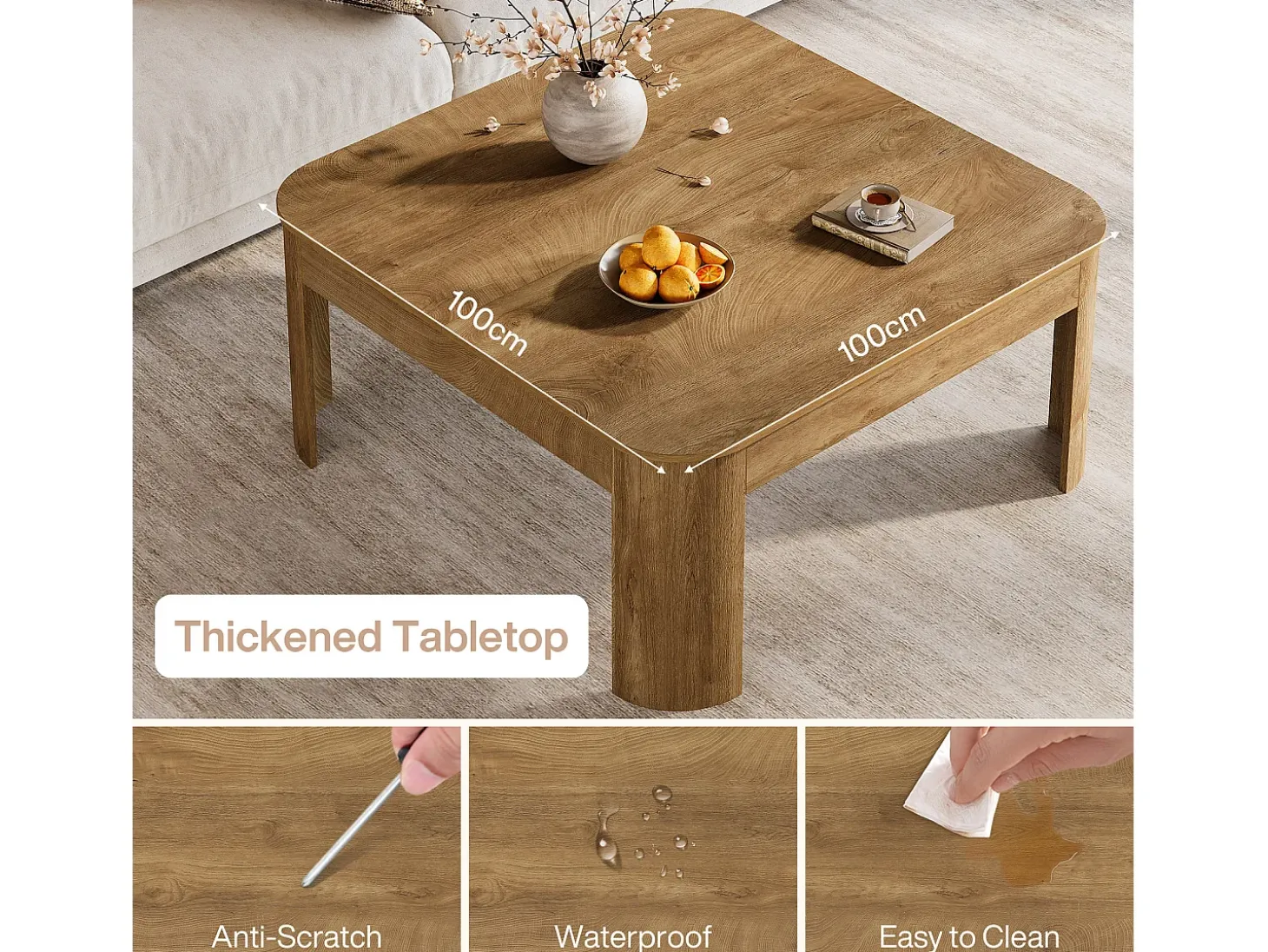 Mesa de Centro Quadrada, Mesa Simples de 100cm para Sala de Estar