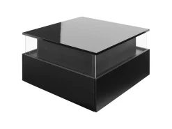Mesa de centro quadrada 70x70x41cm com 2 gavetas e LED, corpo em laca preta brilhante