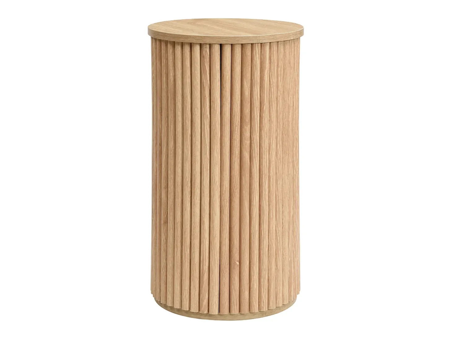 Mesa de centro redonda - Conjunto de 2 - Riscas verticais - Cor madeira - Para sala e quarto