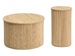 Mesa de centro redonda - Conjunto de 2 - Riscas verticais - Cor madeira - Para sala e quarto