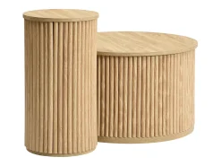 Mesa de centro redonda - Conjunto de 2 - Riscas verticais - Cor madeira - Para sala e quarto