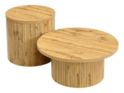 Mesa de centro redonda - Conjunto de 2 - Riscas verticais em madeira