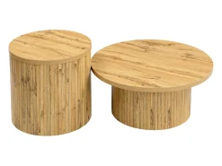 Mesa de centro redonda - Conjunto de 2 - Riscas verticais em madeira
