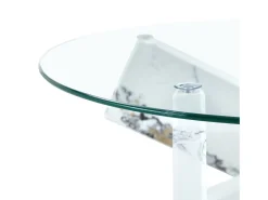 Mesa de centro redonda com pés em efeito mármore branco - Tampo em vidro