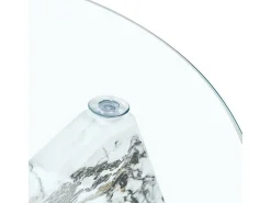 Mesa de centro redonda com pés em efeito mármore branco - Tampo em vidro