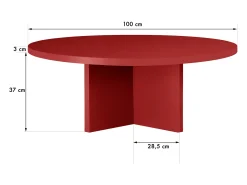 Mesa de centro redonda com tampo laminado de 3 cm vermelho Llama 100 cm