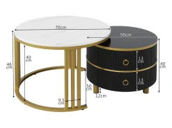 Mesa de centro redonda de encaixe com 2 gavetas - Madeira MDF - Preto e dourado
