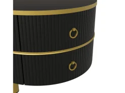 Mesa de centro redonda de encaixe com 2 gavetas - Madeira MDF - Preto e dourado