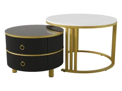 Mesa de centro redonda de encaixe com 2 gavetas - Madeira MDF - Preto e dourado
