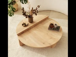 Mesa de centro redonda de design em madeira CARLOW com arrumação - Nogueira